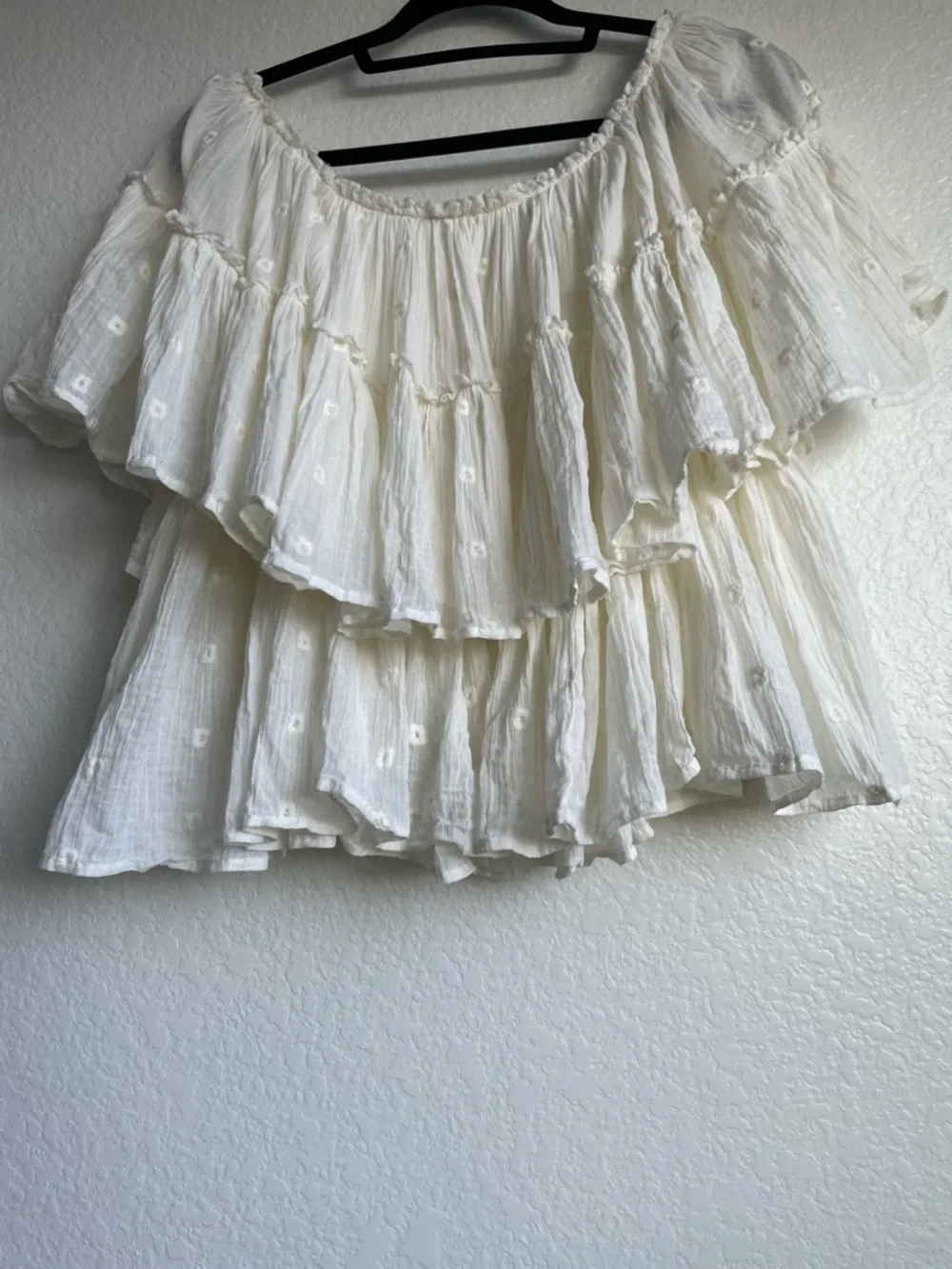 LOVESTITCH Boho Cream Off-Shoulder Ruffle Peasant Blouse • Medium - Picture 6 of 13